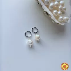 Жіночі срібні сережки з натуральними прісноводними перлами, покриті родієм