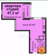 1 кімн. квартира 50 м2 на вул. Варненська. Кухня 21 м2