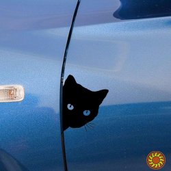 Наклейка Кот на авто Белая светоотражающая ,Чёрная