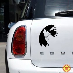 Наклейка на авто Волк на авто Черная, Белая светоотражающая