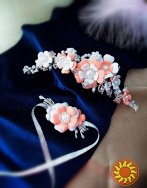 Белый персиковый веточка  браслет цветочный для девочки