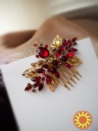 Индийские мотивы Рубин гребень для волос красный золотистый восточный стиль листья