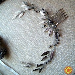 Олімпія срібна гілочка гребінь прикраса для волосся срібний колір листя довге