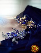 Каміла  розкішний сапфіровий гребінь синій заколка для волосся золотистий