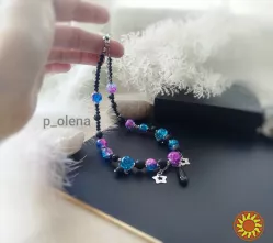 Галактика чокер намисто кольє лава гематит синій малиновий зірки підвіски ланцюг подарунок на шию прикраси