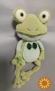 Жабка  зелена велика 52 см м'яка   в'язана іграшка  сувенір ручна робота hand made