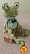 Жабка  зелена велика 52 см м'яка   в'язана іграшка  сувенір ручна робота hand made
