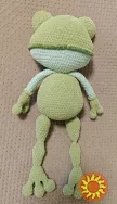 Жабка  зелена велика 52 см м'яка   в'язана іграшка  сувенір ручна робота hand made